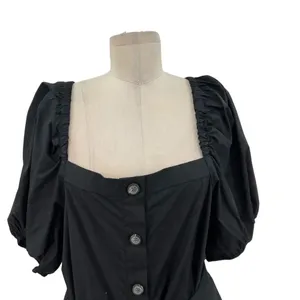 J. Crew Cottage Dress in Black‎ Square Neck Puff Sleeve Button Front Size XL thumbnail 4