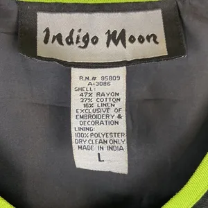 Indigo Moon Black Jacket Lime Green Trim & Appliqué Stars Magic Vintage Large thumbnail 3