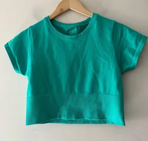 Aerie Offline Sidewalk Seamless Turquoise Crop‎ Top thumbnail 1
