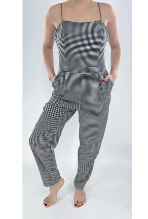 Forever 21 Black and White Check Checkered Plaid Jumpsuit Size Medium thumbnail 1