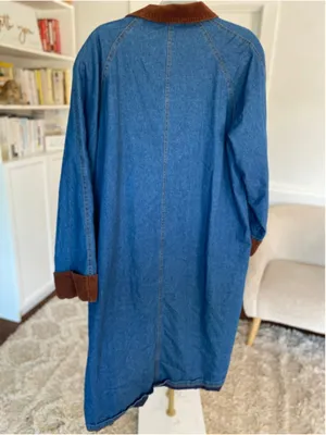 Vintage Denim Duster Coat Corduroy Collar Quiet Luxury Boho‎ Parisian Americana thumbnail 3
