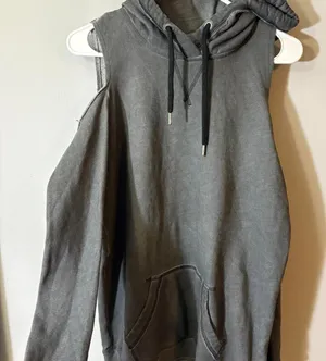 2000s Y2K Hollister‎ Charcoal Cold Shoulder Hoodie Grunge Emo Scene Sweatshirt thumbnail 1
