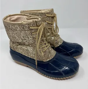 Sugar Skipper Gold Glitter Navy Waterproof Boots Plush Lining‎ Size 10M Scuffed thumbnail 1