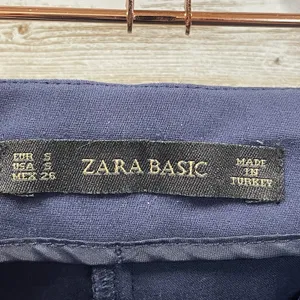 Zara Basic Womens S Pants Navy‎ Blue Straight Leg Cropped Flat Front Stretch Zip thumbnail 4