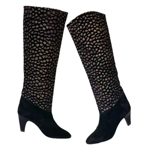 Nina Black & Brown Spotted Genuine Suede Pull On Knee High Boots (5.5) thumbnail 5