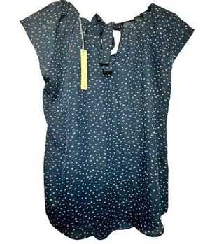 Lauren Conrad Womens Pleated Neck Tie back Short Sleeve Blouse Sz M thumbnail 1