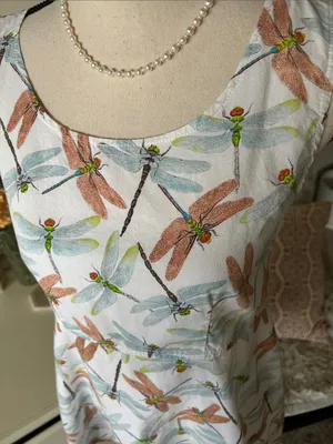 Tom tom white novelty, dragonfly, print, cotton, outdoor mini dress XS thumbnail 4