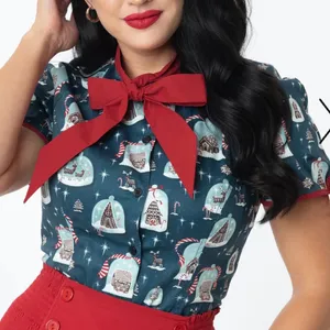Unique Vintage Holiday blouse pussybow thumbnail 1