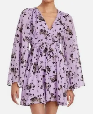Free People Lilou Wisteria Boho Floral Bell Sleeve Floral Spring Mini Dress thumbnail 1