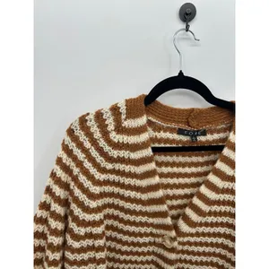 FORE Striped Chunky Knit‎ Cardigan Womens L Brown Cream Grandpa Cozy thumbnail 5