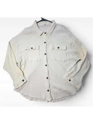 Women's Altar'd State White Waffle Knit Button Down Shirt Size M thumbnail 3