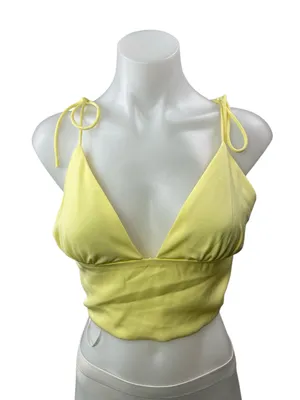 Superdown Yellow Sleeveless Tie Strap V Neck Smocked Tank Cami Crop Top Size S thumbnail 1