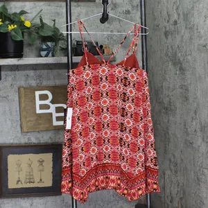 NWT Teeze Me Juniors Spaghetti Strap Tribal Bandeau Dress Fire Red Multi S thumbnail 4