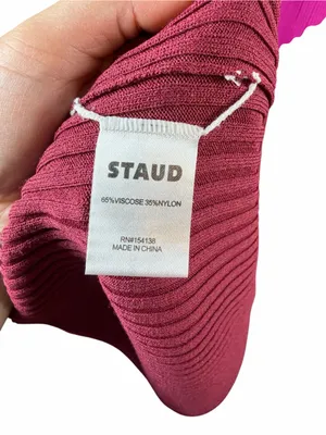STAUD Shoko Colorblock Ribbed Knit Sweater Dress Fuchsia Bordeaux Midi Size S thumbnail 8