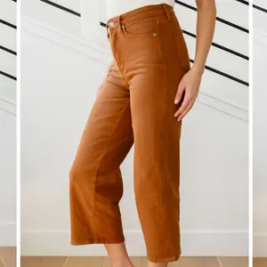 Judy Blue Rust Brown Cropped High-Rise Wide Leg Jeans thumbnail 5