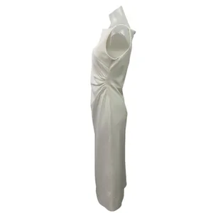 Tansshop White Sleeveless Boat Neck Ruched Tank Cami A Line Midi Dress Size L thumbnail 2