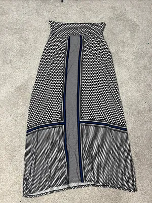 Max Studio Black and White Polka Dot Maxi Dress with Blue Stripe Detail thumbnail 1