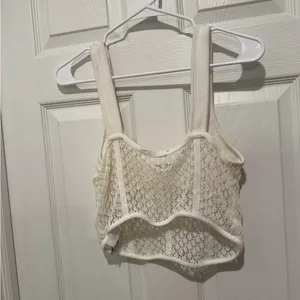 Zara White Crochet Crop Halter Top Size Large. thumbnail 5