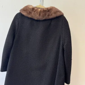 Vintage John Wanamaker Fur Collar Textured Wool Overcoat ILGWU Union Made Black thumbnail 6