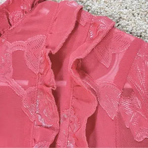 Leith floral blouse sheer ruffle pleated front keyhole‎ back coquette FLAWS thumbnail 8