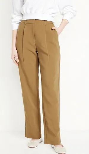 Old Navy Extra High Rise Taylor Straight Trouser Pleated Front‎ Medium Tan thumbnail 1