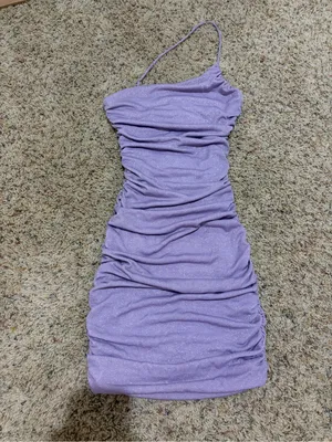 Lucy in the Sky Gina One Shoulder Ruched Bodycon Hoco Mini Dress Purple Shimmer thumbnail 8