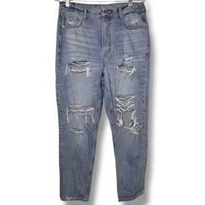 American Eagle Mom Jeans Distressed Denim Jeans Size 12 thumbnail 2