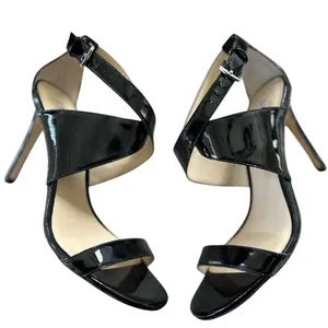 Charles David Black Patent Leather Strappy Stiletto Heel Minimalist Formal thumbnail 5