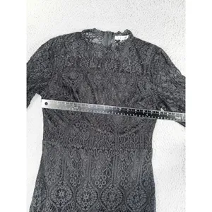 Black Lace Sheath Dress 8 Floral Mock‎ Neck S/S Eyelash Hem Whimsigoth Witchy thumbnail 3