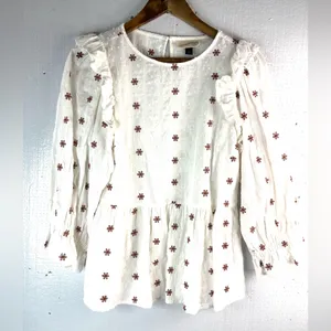 Universal Thread S Embroidered Swiss Dot Cotton Cream Top w Brown Floral thumbnail 11
