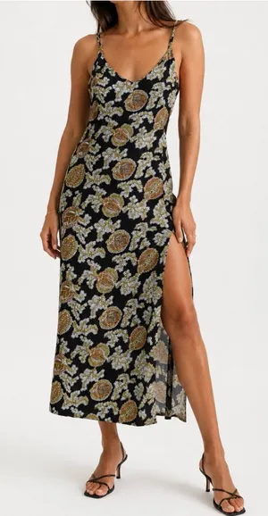 Reformation Floral Paisley Midi Dress High Side Slit Boho Slip Dress 0 thumbnail 1