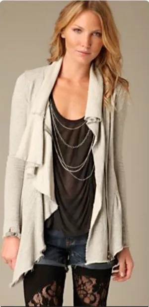 We the Free Free People Ebb and Flow Zip Up Ruffle Sweatshirt size XS Gray thumbnail 1