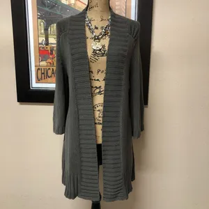 Anthropologie ‘Tabitha’ Charcoal Gray Ribbed Open-Front Long Cardigan Euc! thumbnail 5