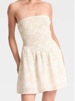 Universal Threads Sz M Floral Cream Smocked Lined Strapless Dress Beach Vacation thumbnail 1
