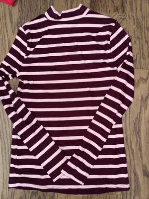 Old Navy Striped Mock-Neck Long Sleeve Shirt in Plum and Pink ! thumbnail 1