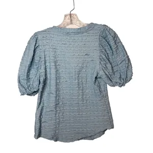 Anthropologie Light Blue Textured Puff Sleeve Scoop Neck Blouse Top Sz XS thumbnail 7