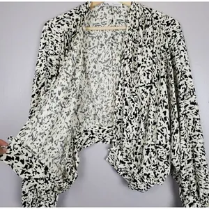 ZARA Wrap Balloon Sleeve Blouse Top XSMALL white black thumbnail 3