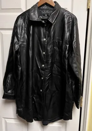 Bagatelle Collection Black Faux Leather Shacket Long Shirt Jacket‎ XL thumbnail 1