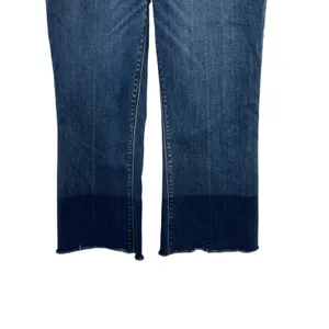 Spanx Cropped‎ Flare Denim Jeans Medium Wash Dip Dye Hem Blue Size Large thumbnail 6