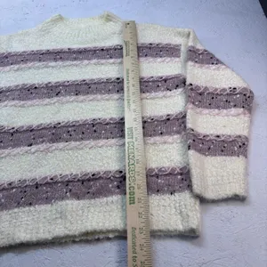 Absolutely Creative Worldwide Women's Fuzzy Striped Sweater L Cream Mauve Knit thumbnail 12