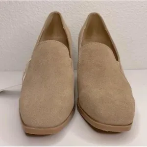 NEW Anthropologie Tan Leather Block Heels Shoes 8.5 Wevenly Suede Closed Toe thumbnail 3