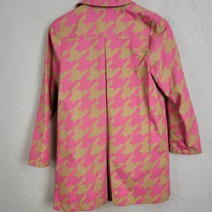 Isaac Mizrahi Target 20th Anniversary Womens Trench Coat XS Pink Tan Houndstooth thumbnail 6