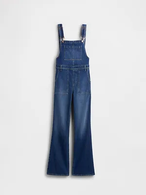 GAP long & Lean side zip dark denim bib overalls flare leg size Medium thumbnail 5