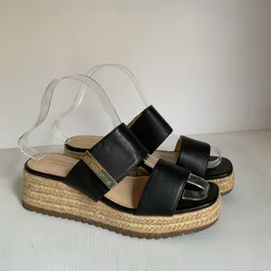 Liz Claiborne Black Espadrille Platform Sandals Size 6M Slide Wedge thumbnail 4