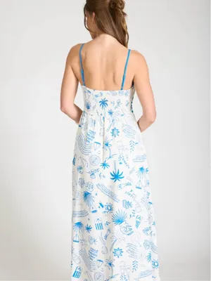 NWT Blu Pepper Blue & White Positano Coastal Print Maxi Dress – Small thumbnail 3