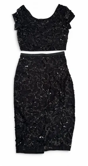 Express Black Sequin Lace Detail Skirt thumbnail 1