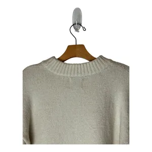 JOA Sweater Women Small Ivory‎ Navy Blue Trim Knit Hi Low Tie Sleeve Sweater thumbnail 5