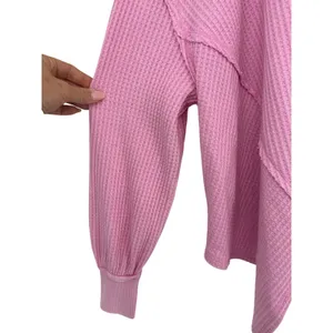 Free People We The Free Coraline Thermal Top Pink Waffle Knit Oversized XS thumbnail 6