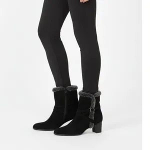 Stuart Weitzman Black Suede Fur Lined Zip Up Ankle Boots 5.5 thumbnail 9
