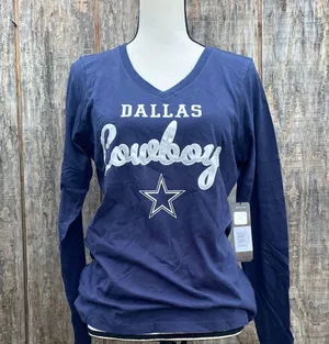 NFL Dallas Cowboys G-III 4Her by Carl Banks Navy Long Sleeve V-Neck Tee Size M thumbnail 1